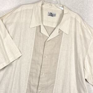 VTG Smokey Joes Linen Shirt Men 4XL Khaki Beige Loop Collar Classic Jazz Beach